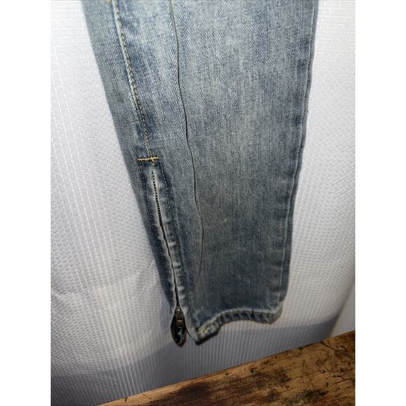 MNML Men's Distressed Denim Jeans Blue‎ Size 30 Ankle Zippers Skinny - Picture 2 of 6